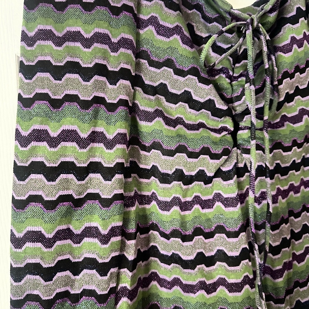 Zara NWOT Green and purple metallic geo stripe mini dress, boho 70s, size small - Picture 3 of 9
